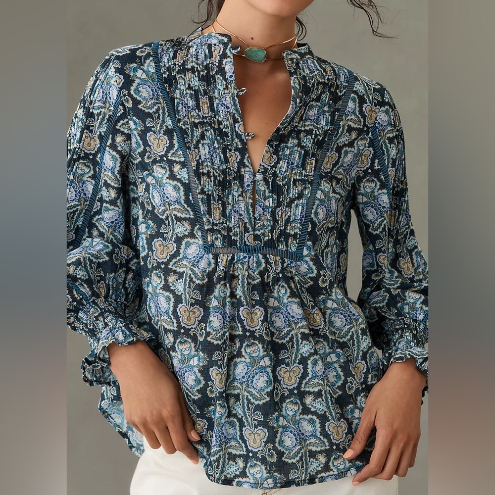 Anthropologie Henley Peasant Cotton Blouse
